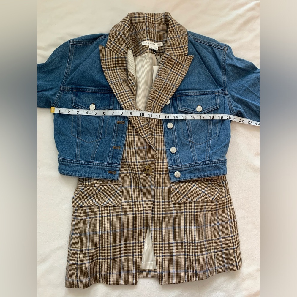 NWT Veronica Beard Keaton Plaid Denim Combo Dickey Jacket Size Small Two Piece - Picture 15 of 16